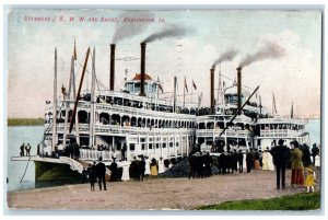 1909 Steamers J.S. W.W. Barge Passengers View Burlington Iowa IA Posted Postcard