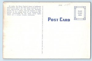 c1940 Austin Texas TX Vintage Postcard State Capitol Night Scene Building View