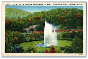 c1940's Andrews Geyser Fountain Railway Locomotive Groves Western NC Postcard