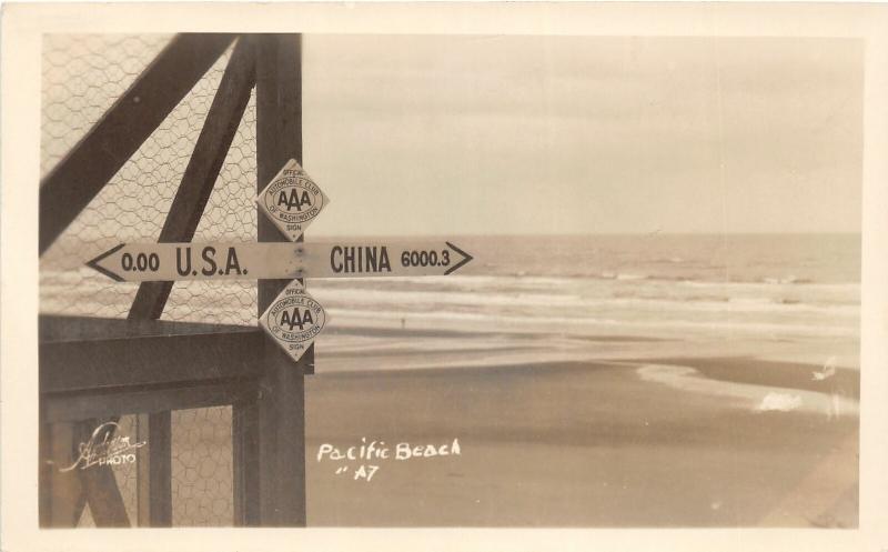 F31/ Aberdeen Washington RPPC Postcard c1930s Pacific Beach Sign China