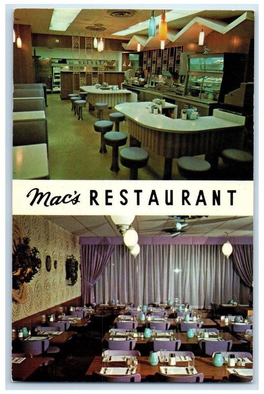 c1960s Mac's Restaurant Interior Rochester Minnesota MN Unposted Tables Postcard