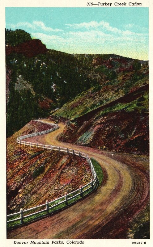 Vintage Postcard Turkey Creek Canon Mountain Parks Highway Denver Colorado CO