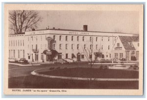 Greenville Ohio Postcard Hotel James On The Square Building 1940 Vintage Antique