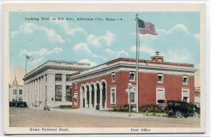 Home National Bank Post Office Arkansas City Kansas 1920s postcard