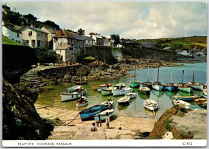 Playtime Coverack Harbour England Cornwall England Boats Houses Postcard