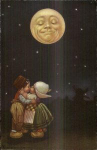 Dutch Kids Romance - Man in the Moon Fantasy GREAT ART Colombo Postcard #1