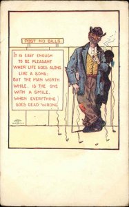 Hobo Comic Poor Man with Cigarette Old Clothes Scruffy Beard c1910s Postcard