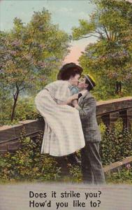 Romantic Couple Kissing Does It Strike You 1910