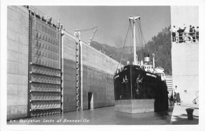 Bonneville Locks Oregon 1940s RPPC REal Photo Postcard Steamship