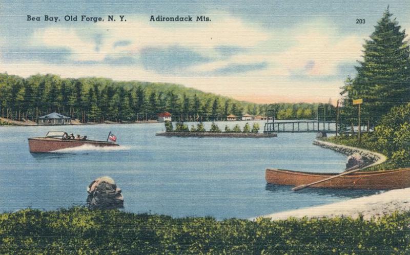 Old Forge, Adirondacks, New York - Boating at Bea Bay - Linen