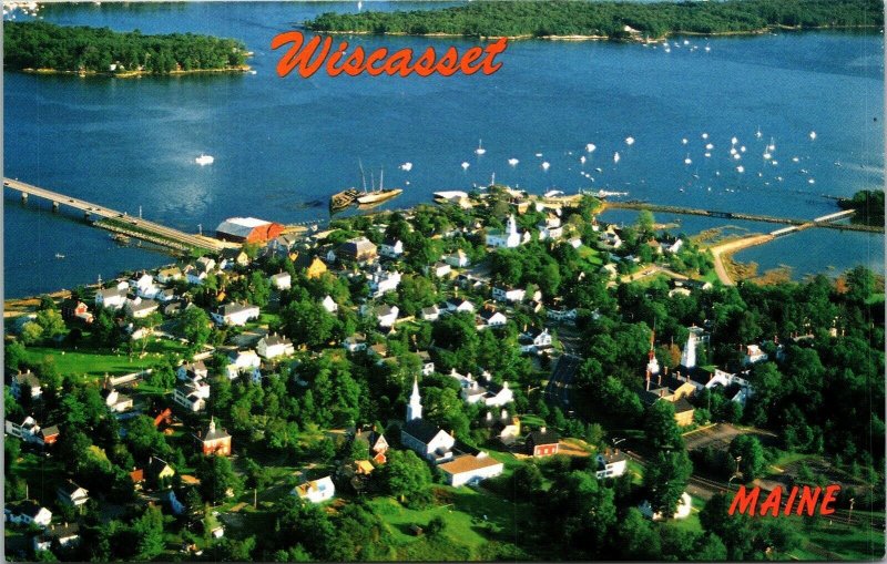 Wiscasset Maine ME Aerial View Colonial Homes Sheepscot River Postcard VTG UNP 