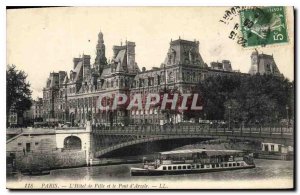 Old Postcard Paris Hotel de Ville and the Bridge of Arcola