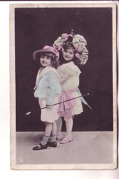 Boy and Girl in Great Victorian Clothes, Tinted Photo, Used 1908