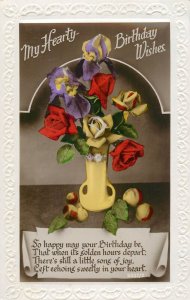 British friendship flowers greetings postcard rose vase hearty birthday wishes