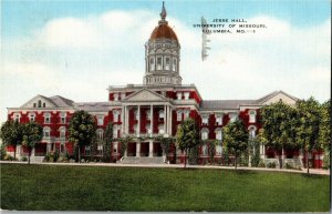 Jesse Hall, University of Missouri Columbia MO c1952 Vintage Linen Postcard P30