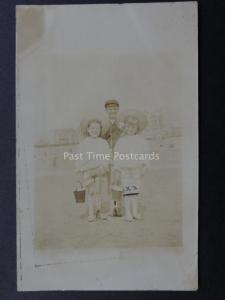 Kent CHILDREN ON THE BEACH WITH BUCKET & SPADE Possible Margate Beach  c1908 RP