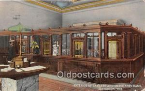 Interior, Farmers and Merchants Bank Jefferson, Wis, USA  Bank Postcard