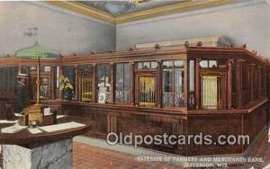 Interior, Farmers & Merchants Bank Jefferson, Wis, USA Postcard Post Card Jef...