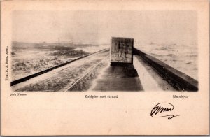 Netherlands Zuidpier met Strand IJmuiden Vintage Postcard C120
