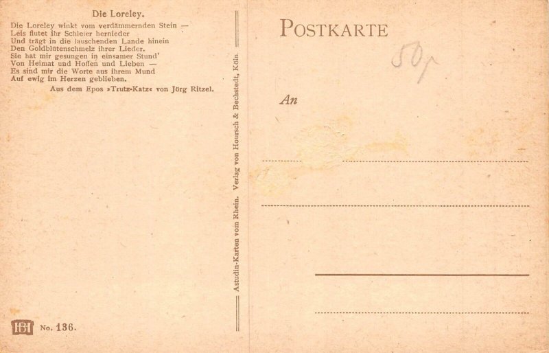 L009 Germany Die Loreley, Lorelei, Cliffs vintage postcard