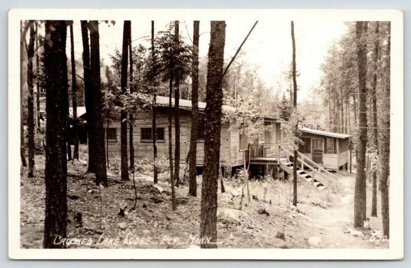 Ely Minnesota~Crooked Lake Lodge~Cabins in Woods~1952 Real Photo Postcard~RPPC 