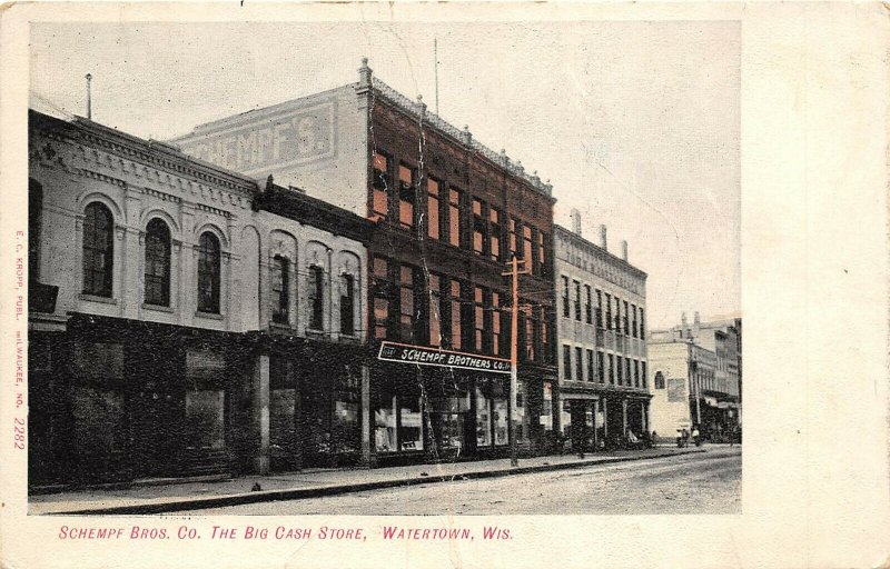 Watertown Wisconsin c1910 Postcard Schempf Bros Co Cash Store