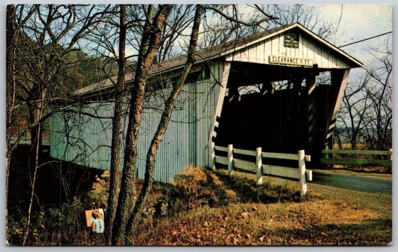 Vtg Boston Township Ohio OH Everett Road Covered Bridge Postcard