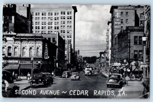 Cedar Rapids Iowa Postcard Second Avenue Business Section 1949 Antique Cars