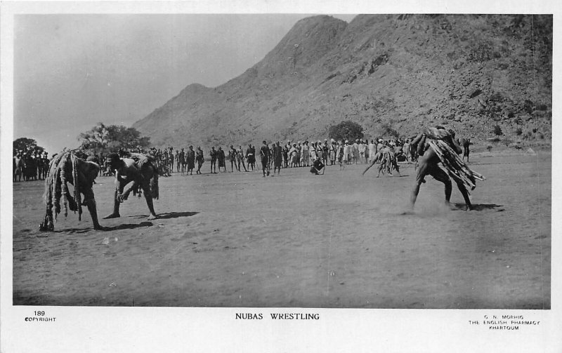 US5428 nubas wrestling types folklore  real photo sudan africa 