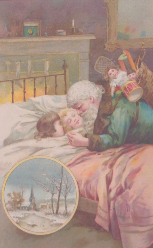 1880s Santa Green Robe Children Toys New York Victorian Christmas Trade Card