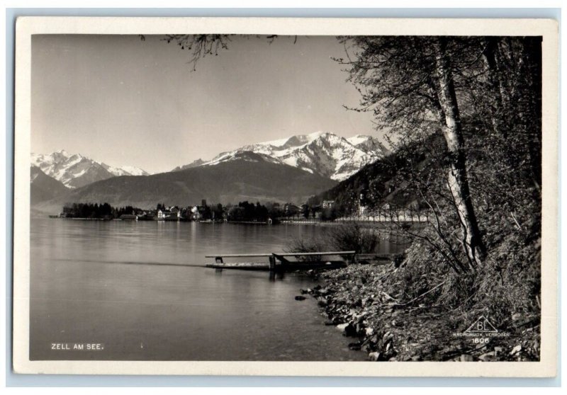 1928 Lake Zell Town Dock Mountain View Zell Am Se Austria RPPC Photo Postcard 