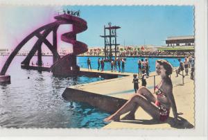 Morocco Casablanca swimming pool water chute pinup lady semi-modern postcard