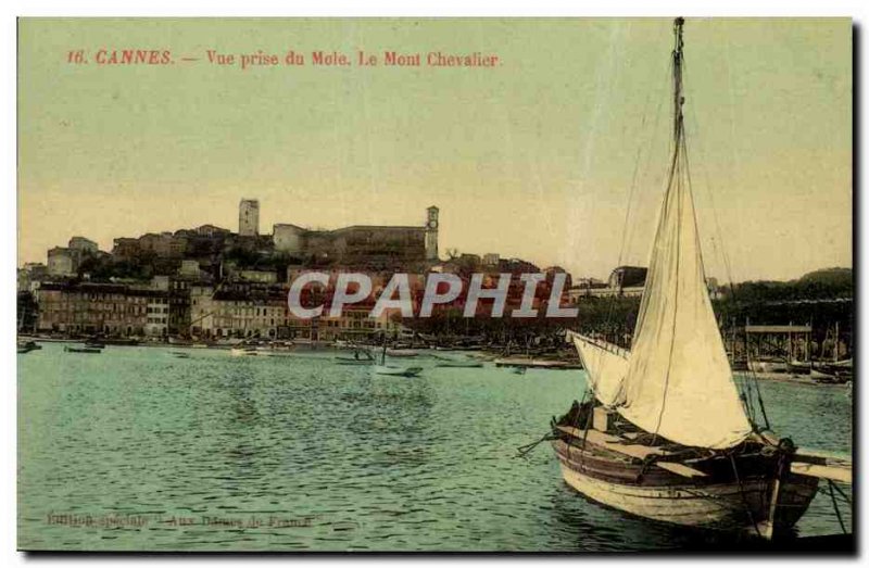 Postcard Old Fishing Boat Cannes View from the Mole Mont Knight