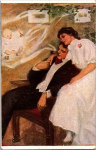 Romantic Couple Justice Zukunfstpiane Projets d'avenir Vintage Postcard 09.77