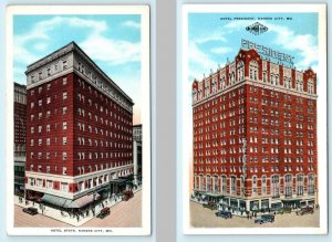 2 Postcards KANSAS CITY, MO ~ Roadside HOTEL STATS & HOTEL PRESIDENT c1920s-30s