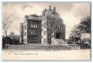 c1905 High School Campus Building Facade Kids Entrance Bridgeport CT Postcard