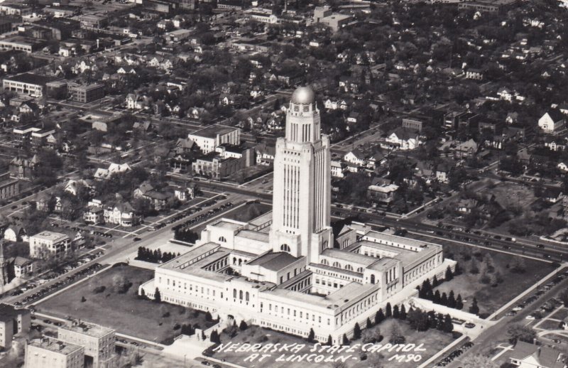 Nebraska Lincoln Aerial View State Capitol Building 1950 Real Photo