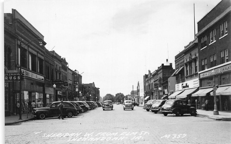 J48/ Shenandoah Iowa RPPC Postcard c40s Sheridan and Elm Streets Stores 224