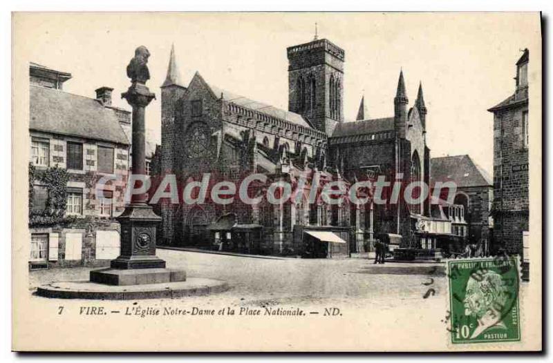 Old Postcard Vire The Notre Dame and Place Nationale