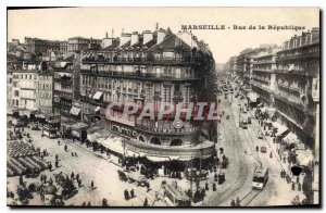 Old Postcard Marseille Rue de la Republique Tramway