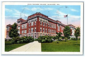 1937 State Teachers College Campus Building US Flag Milwaukee Wisconsin Postcard