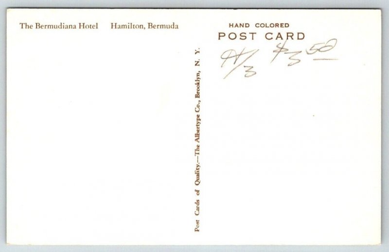 Hand Colored   Hamilton  Bermuda  The Bermudiana Hotel  Postcard