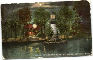 postcard night Scene at Palmer Park, Detroit, Michigan posted Detroit 1914