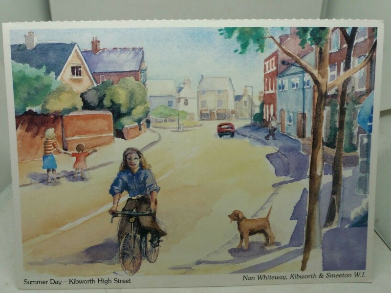 Vintage Postcard Summer Day Kibworth High Street Painting by Nan Whiteway 1980s