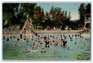 Council Bluffs Iowa IA Postcard Bathing at Lake Manawa Pool Slide View c1910