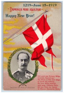 Denmark Postcard King Frederik VIII Happy New Year Country Flag 1919