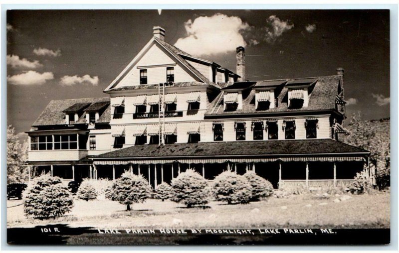 LAKE PARLIN, ME ~ Roadside LAKE PARLIN LODGE c1930s Somerset County Postcard