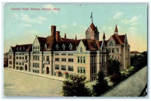 1911 Central High School Exterior Roadside Detroit Michigan MI Posted Postcard