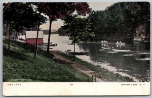 Binghampton New York 1907 Postcard Lily Lake Boats