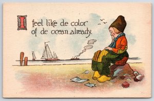 I Feel Like The Color Of The Ocean Young Lady Sitting At Bay & Sailboat Postcard